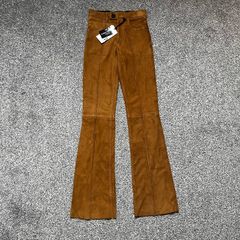 Zara Into The Classics Lambskin Flare Trousers Sz 10UK 6US M Brown Suede Boho
