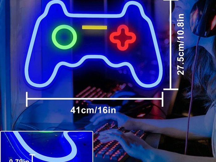 Game Neon Sign(16"x10.8"),Cisteen Gamepad Neon Light Sign with Acrylic Board, USB Powered Led Wall Light Decorations,Gaming Neon Lights for Bedroom,Game Room,Man Cave,Bar,Party (FREE POSTAGE)