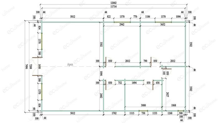 Ecohome Log Cabins 3 Bed B 7.5m x 12m Modular Home