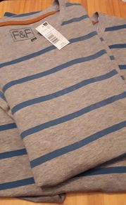 F&F Men's XXL Grey Shirt with Blue Stripes (Brand New & Tagged)
