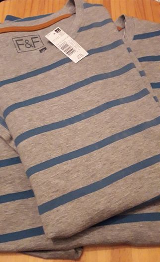 F&F Men's XXL Grey Shirt with Blue Stripes (Brand New & Tagged)