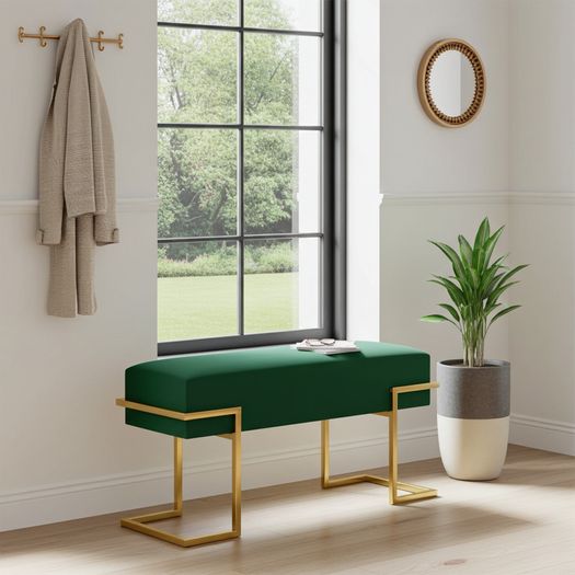 Axon Modern Pink Velvet Bench with Gold Metal Frame 100x34x45cm
