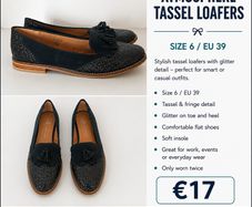 Black Glitter Tassel Loafers Size 6
