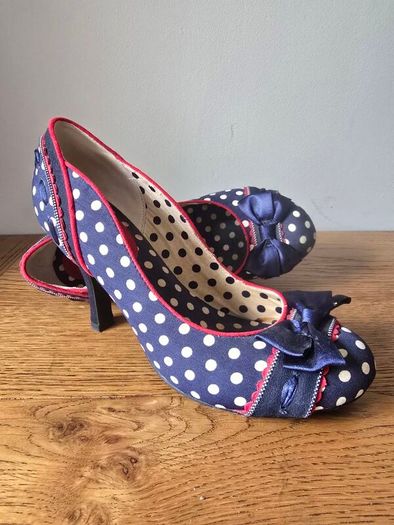 Ruby Shoo Retro Polka Dot Heels with Satin Bows - Size UK 6 / EU 39