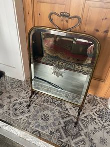 Vintage Victorian Brass Fire Screen With Mirror