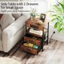 2 PCS Bedside Table with Power Strip, Bedside Cabinet with 2 Drawers, Bed Side Table for Bedroom, Night Stand, 2 AC Outlets, & 2 USB Ports, Side Table with Metal Frame, Rustic Brown Image 7