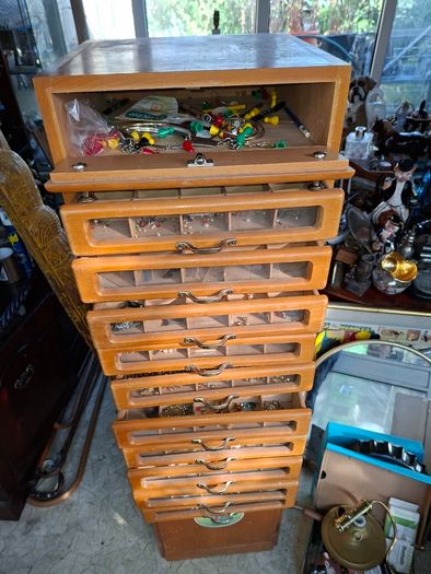 Beautiful Rare Old MEZ Progress Advertising Cabinet with Numbered Drawers 1 to 10 with Contents