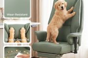 Executive Office Chair, Reclining Desk Chair with Footrest, Adjustable Armrests, Pet Friendly Faux Leather, Green