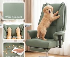 Executive Office Chair, Reclining Desk Chair with Footrest, Adjustable Armrests, Pet Friendly Faux Leather, Green