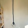 Black Leather Cord, Glass & Gold Colour Metal Ring Long Necklace Image 10