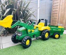 Junior John Deere Tractor With Loader And Trailer