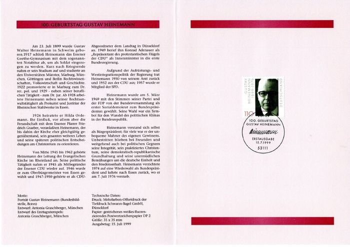1999 Bundes Republic Deutschland (Germany) Federal Annual Stamp EFT Collection with 42 images of contents