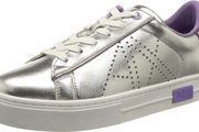 Armani Exchange Womens Mina with Perforated Side Logo Sneaker, Silver+Purple, UK 2, EU 35, US 4