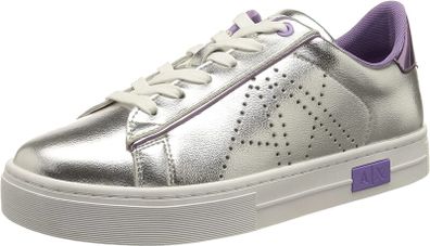 Armani Exchange Womens Mina with Perforated Side Logo Sneaker, Silver+Purple, UK 2, EU 35, US 4