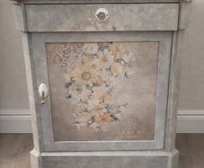 Vintage Hand-Painted Cabinet with Marble Top French Style Hall Storage Unit