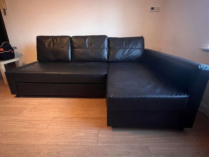 Black Vegan Leather Couch / Fold-out Double Bed