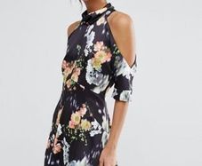 WHISTLES Floral Print Cold Shoulder Silhouette Dress