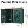 Wooden Sideboard Storage Cabinet with 2 Doors, Vintage Hollow Carving Buffet Accent Cabinet, Modern Green Sideboards for Living Room, Kitchen, Dining Room, Hallway Image 2