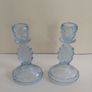 Lovely Pair of Vintage Pressed Glass Candlesticks in Pale Blue Glass with Leaves Motifs, Excellent Condition Image 3