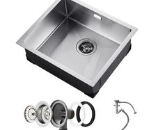 Stainless Steel Undermount Sinks Drop-In Single Bowl Farmhouse Basin with Accessories 50cm
