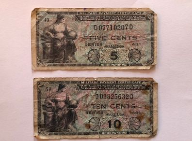 2 x Vintage US MPC Military Payment Certificates