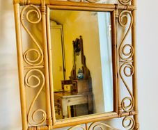 Vintage 1970s Bamboo Rattan Wall Mirror French Riviera Boho