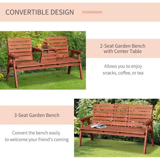 NEW SALE | Fir Wood Convertible 2 to 3 Seater Outdoor Garden Bench Wood Tone