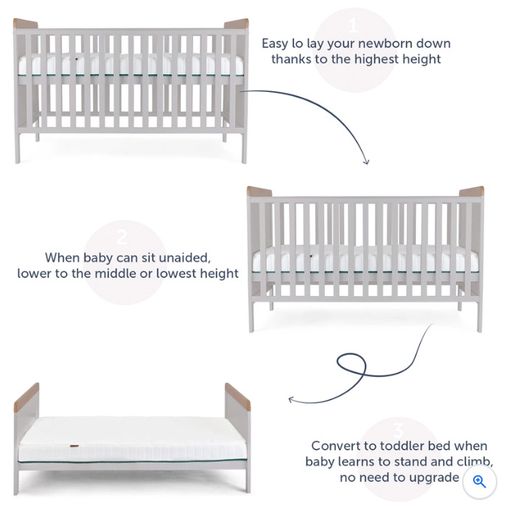 Baby Elegance Sonja Convertible Cot Bed with Changing Table, Mattress & Changing Mat