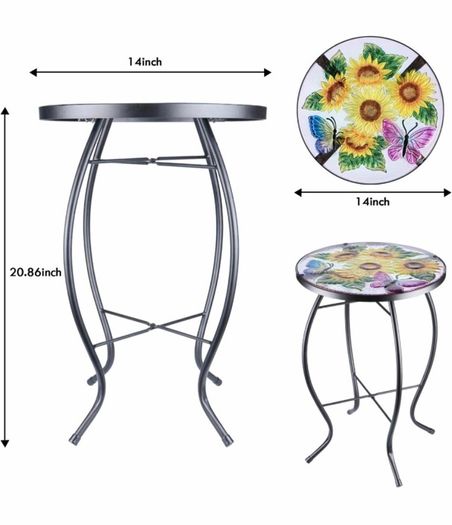 Patio Side Tables Outdoor, 14" Mosaic Patio Accent Round Glass (MULTIPLE DESIGNS, SEE PHOTOS)
