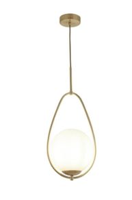 Ball Pendant light Gold with Opal Glass