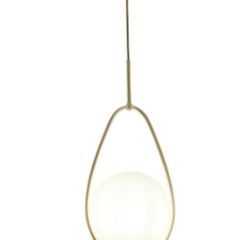 Ball Pendant light Gold with Opal Glass