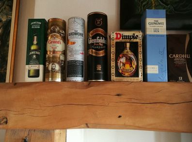 job lot Irish whiskey and Scotch boxes tins tubes empty