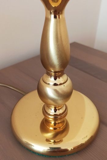 Vintage Brass table lamp polished in  matt & gloss finish with original lamp shade   height 37cm