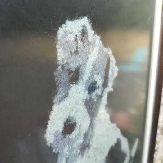 Unique 1960s Hand-Made Wool Terrier Portrait - Mid-Century Art (53x60cm)