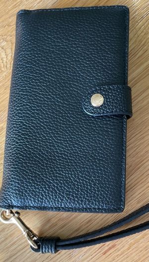 Coach Pebbled Black Leather Phone Wristlet Wallet