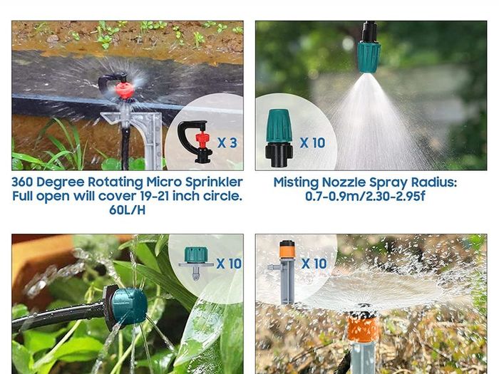 40+2m/132+6.6ft Irrigation Hose, 154Pcs Garden Irrigation System Micro Drip Irrigation Kit with 4-Types Nozzles & 4x6-Way Connector & 1/4" Tubing Valve, Auto Plant Watering Kit Misting Cooling System