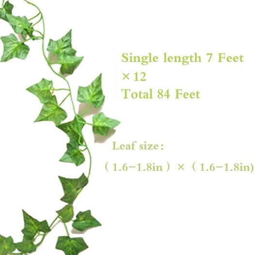 FREE EXPRESS SHIPPING 12 Pack Artificial Ivy Fake Vines for Bedroom Aesthetic, 84 Feet, Greenery Leaves UV Resistant, Hanging Plant Decoration for Wedding, Party, Garden, Office, Wall. Vine Garland