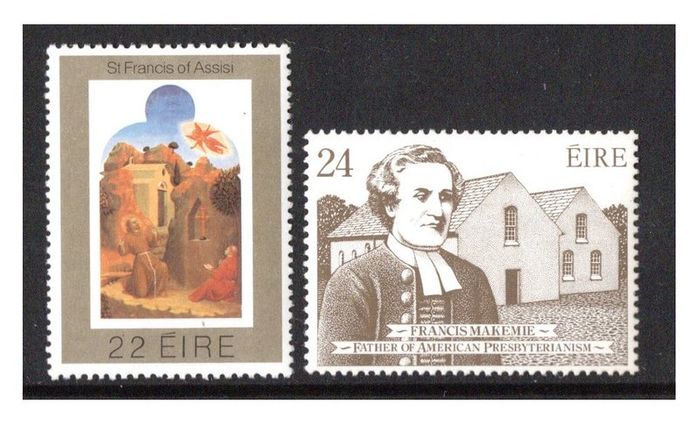 1982 Ireland 800th Anniversary of the Birth of St Francis of Assisi & 300th Anniversary of the Ordination of Francis McKemie Commemorative Stamps Mint Never Hinged (MNH)