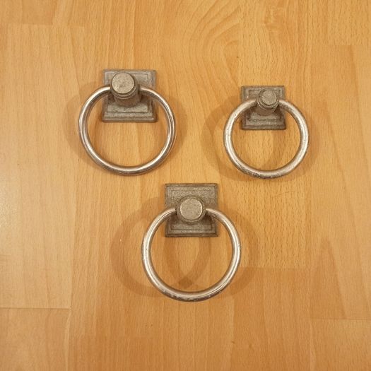 Vintage-style cast aluminium  ring drop handles  3 pc