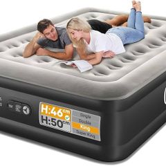 King Size Airbed, Inflatable Mattress, Air Bed with Built in Pump, Blow Up Mattress, Folding Guest Bed Self Inflating with Flocked Surface for Camping and Home Use, 203cm x 152cm x 46cm