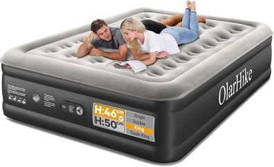 King Size Airbed, Inflatable Mattress, Air Bed with Built in Pump, Blow Up Mattress, Folding Guest Bed Self Inflating with Flocked Surface for Camping and Home Use, 203cm x 152cm x 46cm