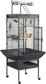 Large Aviary Cage for Parrots Inseparable Large with Pedestal Metal Wheels for Indoor Outdoor 65.5 x 65.5 x 156 cm Black