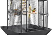 Large Aviary Cage for Parrots Inseparable Large with Pedestal Metal Wheels for Indoor Outdoor 65.5 x 65.5 x 156 cm Black