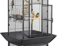 Large Aviary Cage for Parrots Inseparable Large with Pedestal Metal Wheels for Indoor Outdoor 65.5 x 65.5 x 156 cm Black