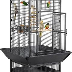 Large Aviary Cage for Parrots Inseparable Large with Pedestal Metal Wheels for Indoor Outdoor 65.5 x 65.5 x 156 cm Black
