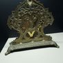 Antique Victorian Inkwell Set  Ornate Brass & Hand Painted Glass c. late 1800s Image 3