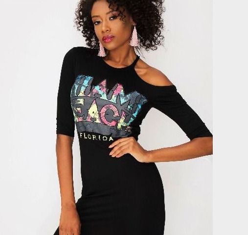 Black One Side cold Shoulder Mini Dress size 14