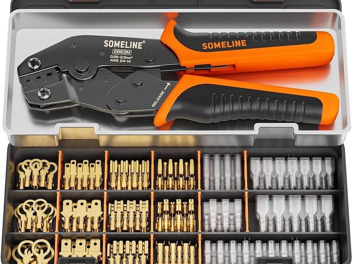NEW SALE | Crimping Tool Set with 12 Sizes Wire Connector Set, Crimp Plier 0.25-2.5mm Squared (AWG 24-14) Non-Insulated Open Barrel