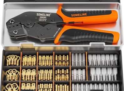 NEW SALE | Crimping Tool Set with 12 Sizes Wire Connector Set, Crimp Plier 0.25-2.5mm Squared (AWG 24-14) Non-Insulated Open Barrel