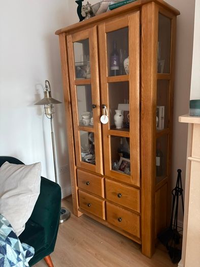 solid oak glass cabinet